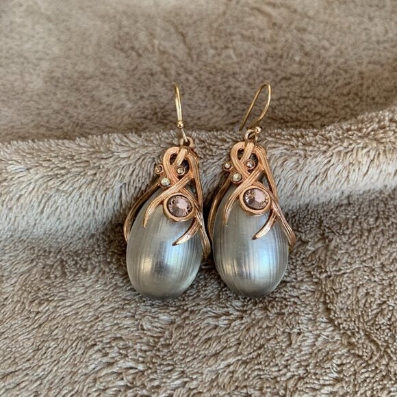 Alexis Bittar Women's Drop Earrings Silver Lucite Gold Accents Taupe Crystals - Picture 1 of 6